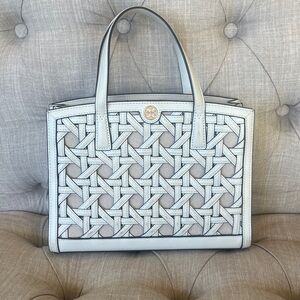 Tory Burch Woven Leather Tote Bag White/Ivory